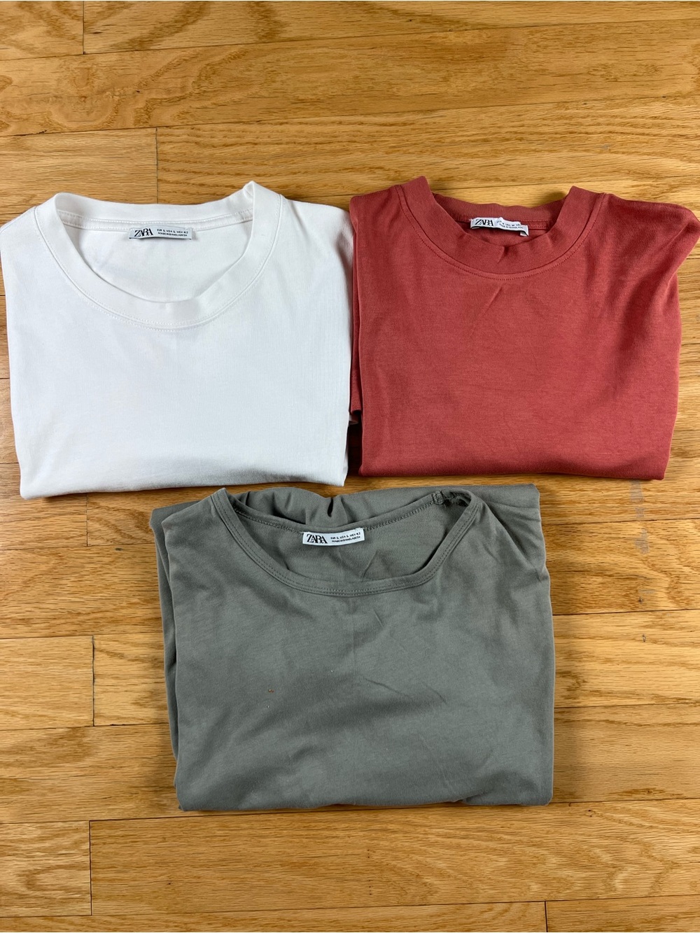Zara Crewneck Tees Assorted 3-Pack Bundle — White, Terracotta, Olive